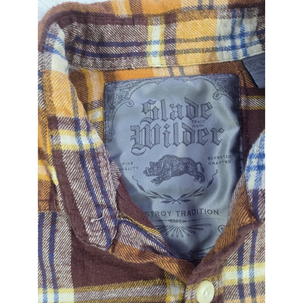Slide Rider Plaid Flannel Shirt Men's Large Brown Blue 100% Cotton Workwear - Picture 2 of 6